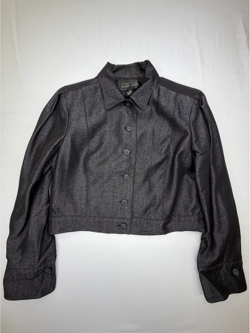 Ellen Tracy Linda Allard Women's Jacket Metallic Cropped Size 12 Black